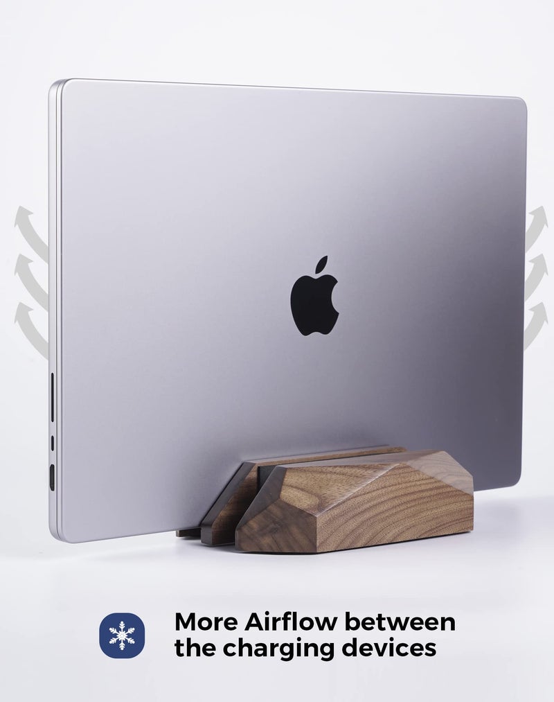 Nuvograin Dual Laptop Holder Vertical Laptop Stand, 2 Slots MacBook Stand Wood,Wooden Laptop Stand,Vertical Laptop Holder for Desk, Widen Dock Fits All MacBook/Surface pro - Image 5