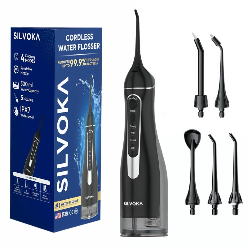 SILVOKA Water Flosser for Teeth, Cordless Oral Irrigator, Portable Dental Flosser with 300ML Tank, 4 Cleaning Modes, IPX7 Waterproof, Rechargeable Water Floss Pick for Braces, Gum Care & Travel - Image 1