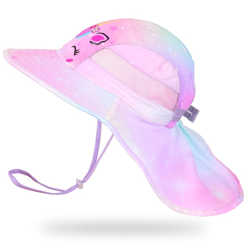 Play Tailor Kids Sun Hat UV Protection Summer Beach Play Hats Wide Brim Neck Flap for Girls Boys 2-9 Years, Pastel Pink Yellow - Image 1