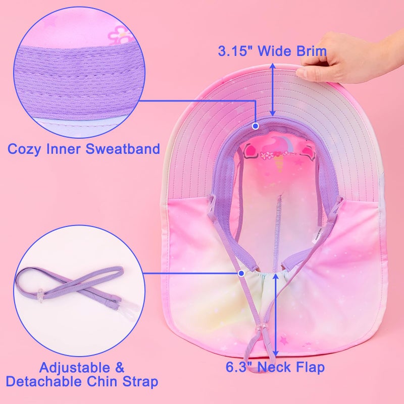 Play Tailor Kids Sun Hat UV Protection Summer Beach Play Hats Wide Brim Neck Flap for Girls Boys 2-9 Years, Pastel Pink Yellow - Image 4