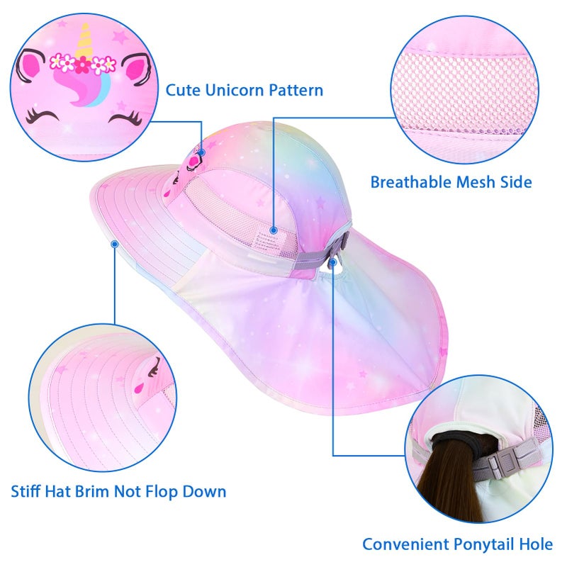 Play Tailor Kids Sun Hat UV Protection Summer Beach Play Hats Wide Brim Neck Flap for Girls Boys 2-9 Years, Pastel Pink Yellow - Image 3