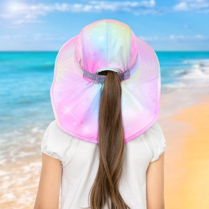 Play Tailor Kids Sun Hat UV Protection Summer Beach Play Hats Wide Brim Neck Flap for Girls Boys 2-9 Years, Pastel Pink Yellow - Image 5