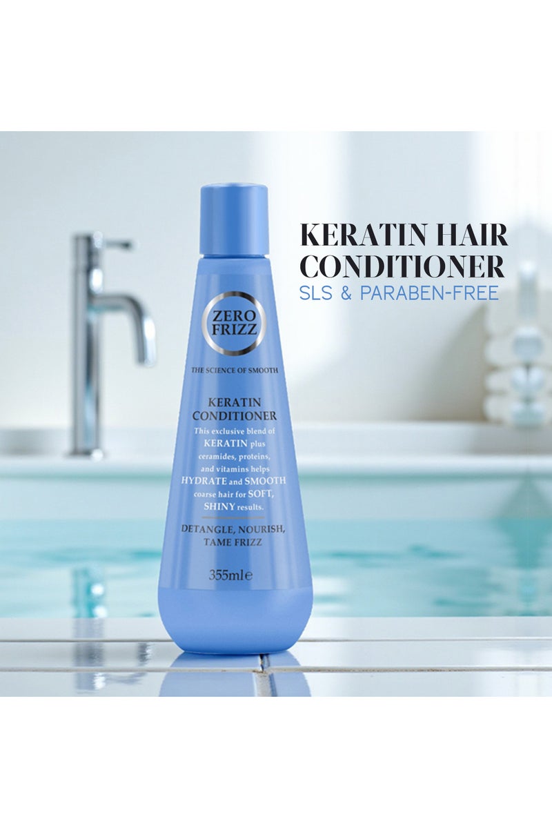 Zero Frizz Keratin Conditioner 355ml | Smoothing Conditioner with Protein & Vitamins | Deep Nourishment for Dry, Frizzy Hair - Image 2