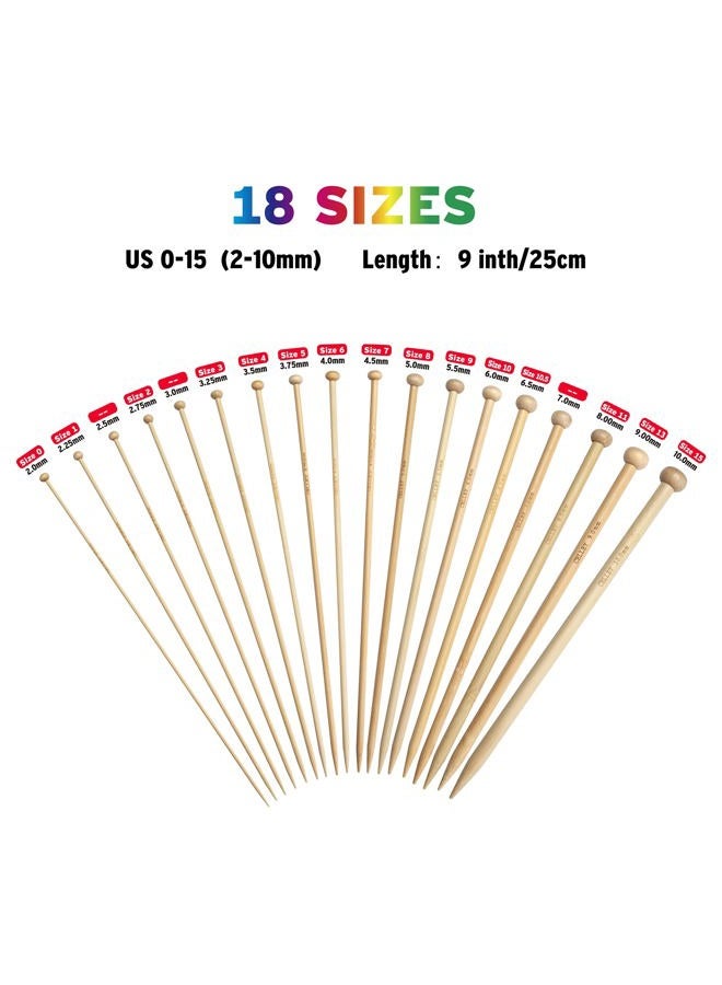 Coowayze Bamboo Knitting Needles Set, Wooden Knitting Needles for Beginners, 18 Pairs 9 Inch Long US Size 0-15 (2.0-10.0mm) Straight Wood Knit Needle Single Point for Sweaters, Socks, Gloves and Scarf - Image 2