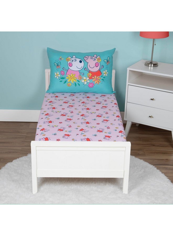 NoJo Peppa Pig 2 Piece Toddler Sheet Set Fitted Bottom Sheet and Reversible Pillowcase, Pink and White - Image 3