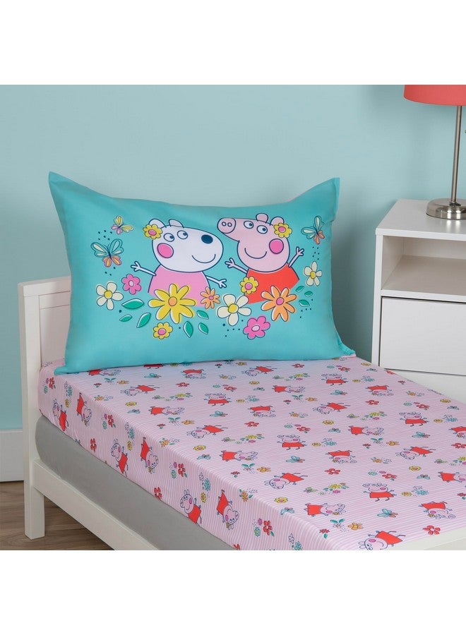 NoJo Peppa Pig 2 Piece Toddler Sheet Set Fitted Bottom Sheet and Reversible Pillowcase, Pink and White - Image 5