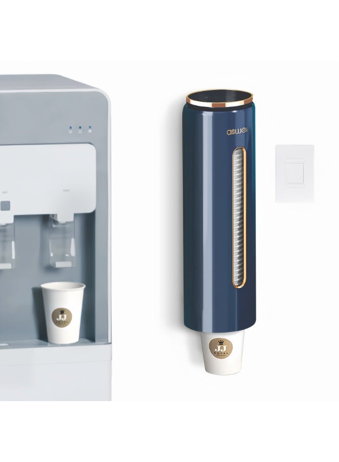 موزع أكواب للاستخدام مرة واحدة، حامل أكواب مياه بلاستيك مقاوم للغبار، أنيق وفاخر، يُثبت على الحائط، مصنوع من الورق والبلاستيك، يتسع لـ 45 كوبًا (أزرق، A2102) - Image 1