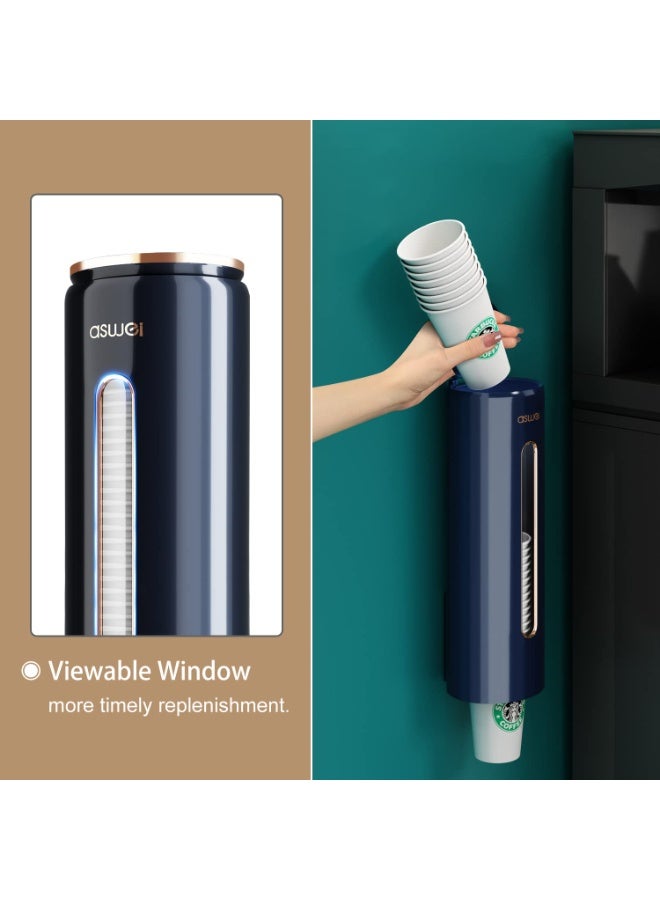 موزع أكواب للاستخدام مرة واحدة، حامل أكواب مياه بلاستيك مقاوم للغبار، أنيق وفاخر، يُثبت على الحائط، مصنوع من الورق والبلاستيك، يتسع لـ 45 كوبًا (أزرق، A2102) - Image 2