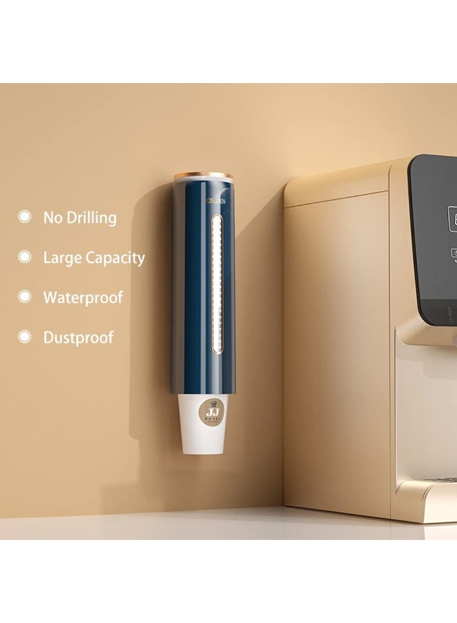 موزع أكواب للاستخدام مرة واحدة، حامل أكواب مياه بلاستيك مقاوم للغبار، أنيق وفاخر، يُثبت على الحائط، مصنوع من الورق والبلاستيك، يتسع لـ 45 كوبًا (أزرق، A2102) - Image 4