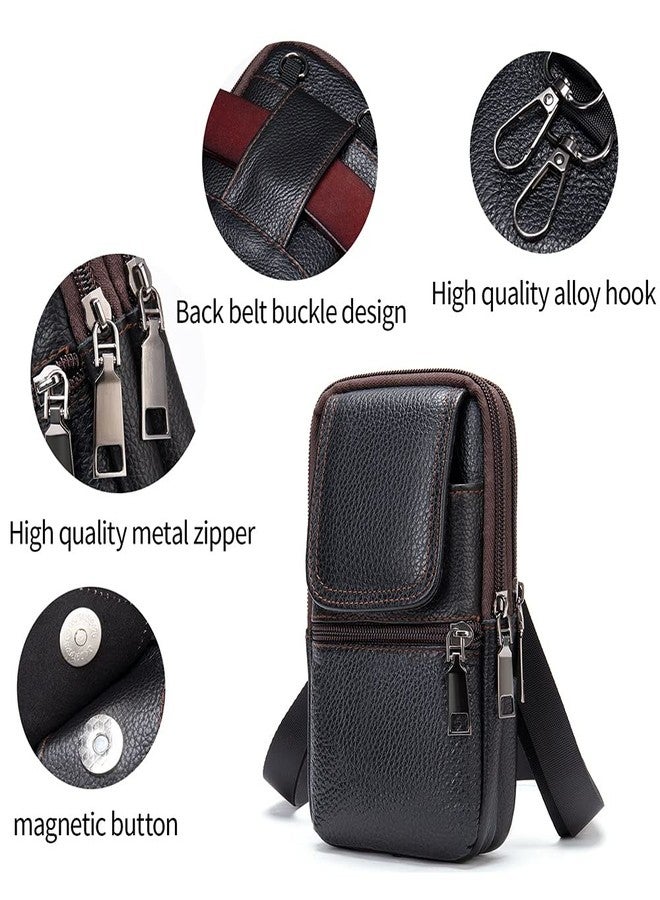 WFCKPQF Small Cell Phone Belt Clip Holster Mens, Outdoor Vertical Phone Waist Bag Leather, Unisex Vertical Men Cell Phone Belt Holster Case Belt Waist Bag Travel Messenger Pouch Shoulder Pack Wallet, Black - Image 4