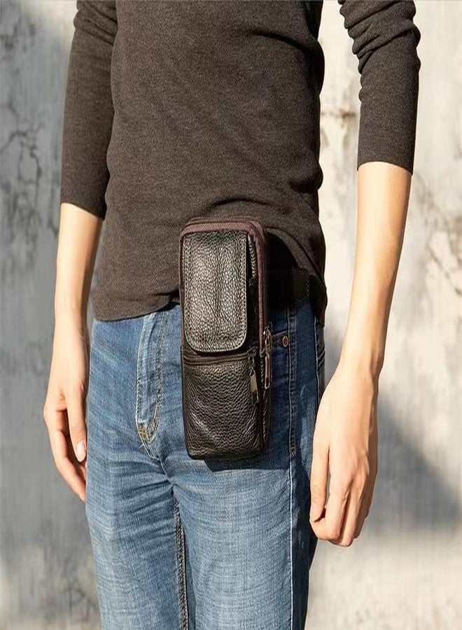 WFCKPQF Small Cell Phone Belt Clip Holster Mens, Outdoor Vertical Phone Waist Bag Leather, Unisex Vertical Men Cell Phone Belt Holster Case Belt Waist Bag Travel Messenger Pouch Shoulder Pack Wallet, Black - Image 5