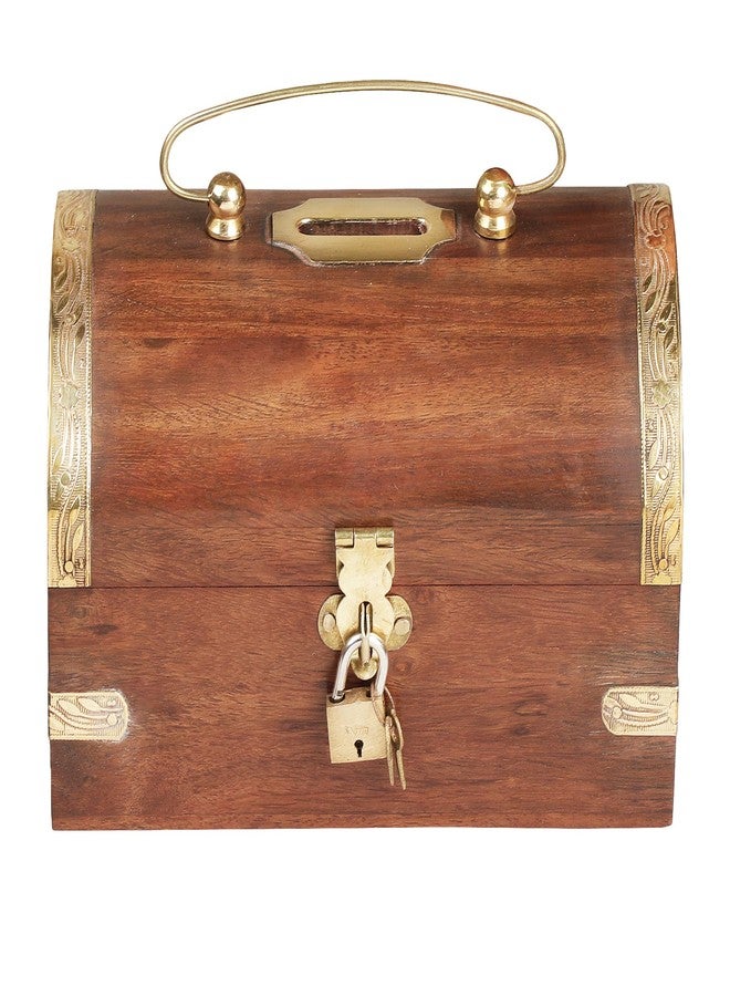 Crafty Essentials Pure Sheesham Wood Piggy Bank Money Bank and Cash Box for Kids Treasure Box Shaped with Lock - Image 1