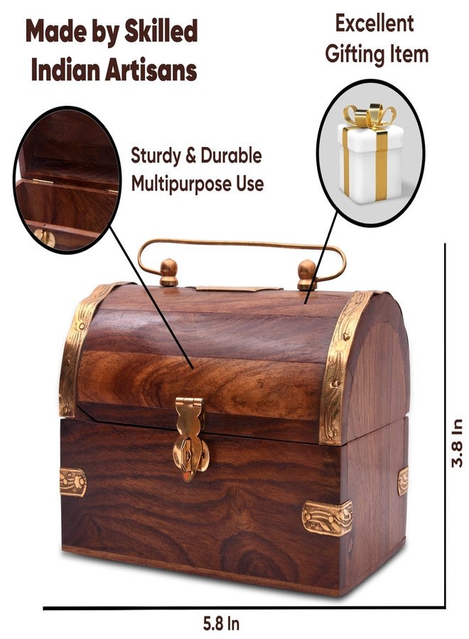 Crafty Essentials Pure Sheesham Wood Piggy Bank Money Bank and Cash Box for Kids Treasure Box Shaped with Lock - Image 5