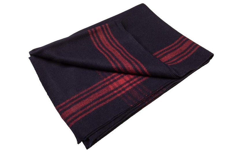 Farm Blue Wool Blanket - Military Style - Thick & Lightweight Army Camping Blankets 80" x 62" - Large Camp Survival Blankets for Car, Hiking, Backpacking & Outdoor Festivals (Navy with Red Stripes) - Image 4