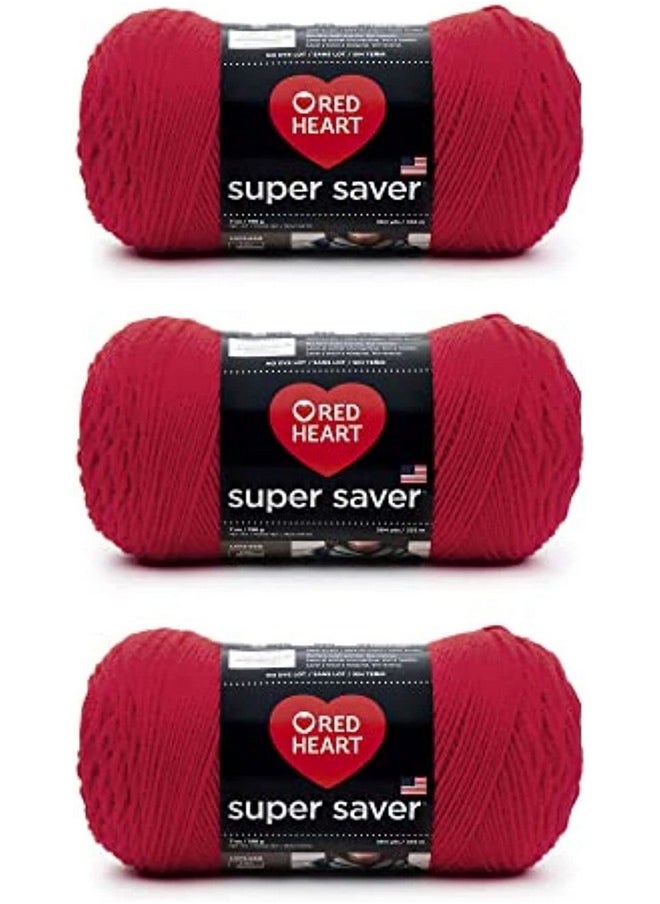 RED HEART - Red Heart Super Saver Hot Red Yarn - 3 Pack of 198g/7oz - Acrylic - 4 Medium (Worsted) - 364 Yards - Knitting/Crochet - Image 1
