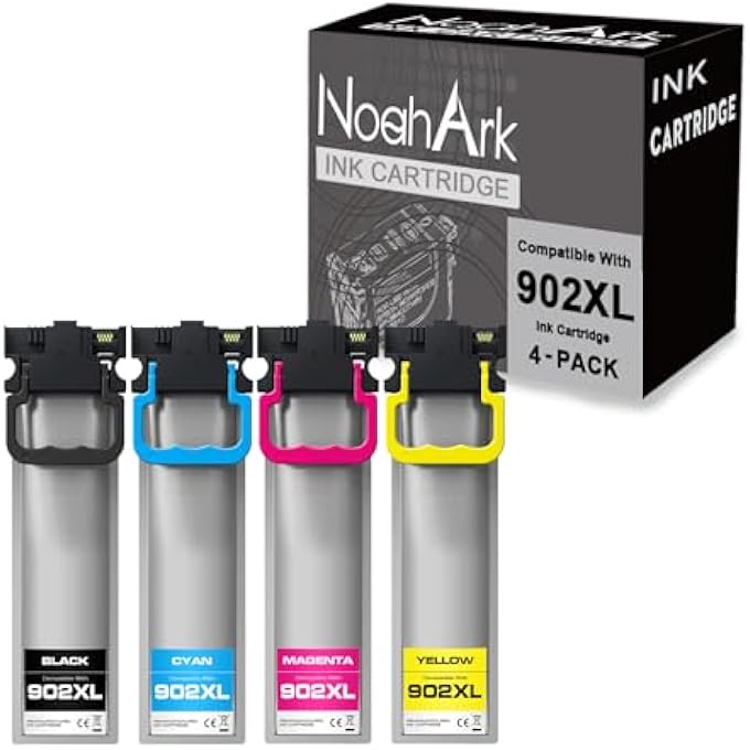 NOAHARK 4 PACKS T902XL REMANUFACTURE INK CARTRIDGES REPLACEMENT FOR EPSON 902 XL 902XL FOR WORKFORCE WF-C5210 WF-C5290 WF-C5710 WF-C5790 PRINTER (1 BLACK, 1 CYAN, 1 MAGENTA, 1 YELLOW) - Image 1