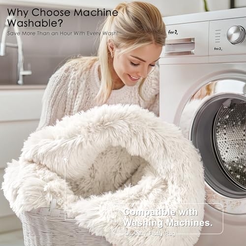OLANLY Ivory Round Rugs for Bedroom Machine Washable 4 ft Circle Area Rugs for Living Room Soft and Fluffy Shaggy Carpet for Teen Girls and Boys Nursery Rooms Dorms Home Decor Aesthetic - Image 3