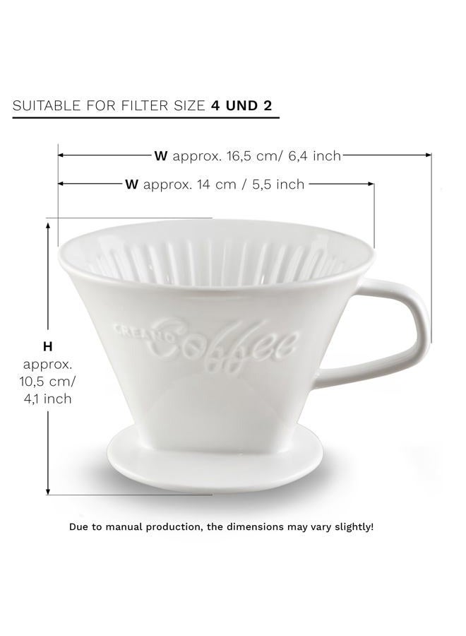 CREANO Porcelain Coffee Filter Size 4 - Cone Brewer for Filter Bags Size 1 x 4 White - Image 2