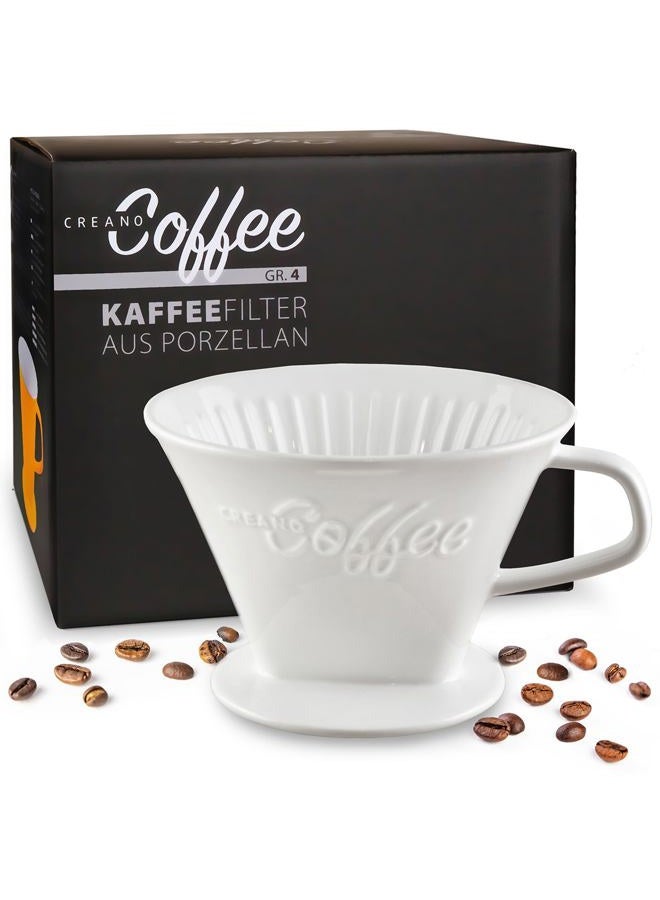 CREANO Porcelain Coffee Filter Size 4 - Cone Brewer for Filter Bags Size 1 x 4 White - Image 1