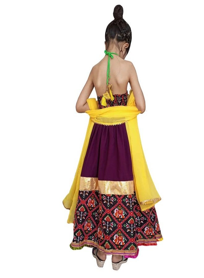 Aglare lehenga choli,halter neck blouse,patola print pure cotton Blouse lehenga choli,fro small girl,ethnic .STITCHED Black - Image 3