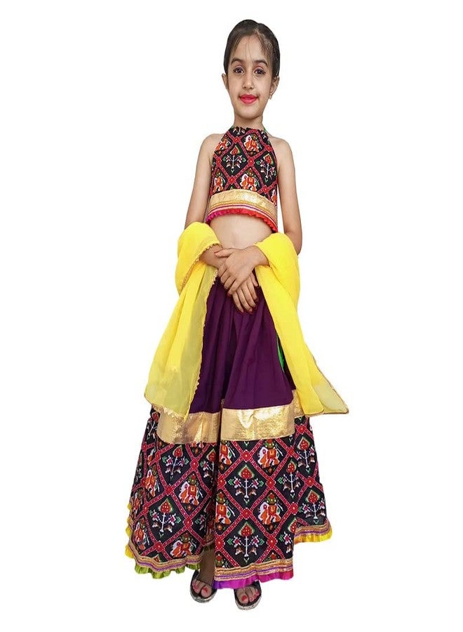 Aglare lehenga choli,halter neck blouse,patola print pure cotton Blouse lehenga choli,fro small girl,ethnic .STITCHED Black - Image 2
