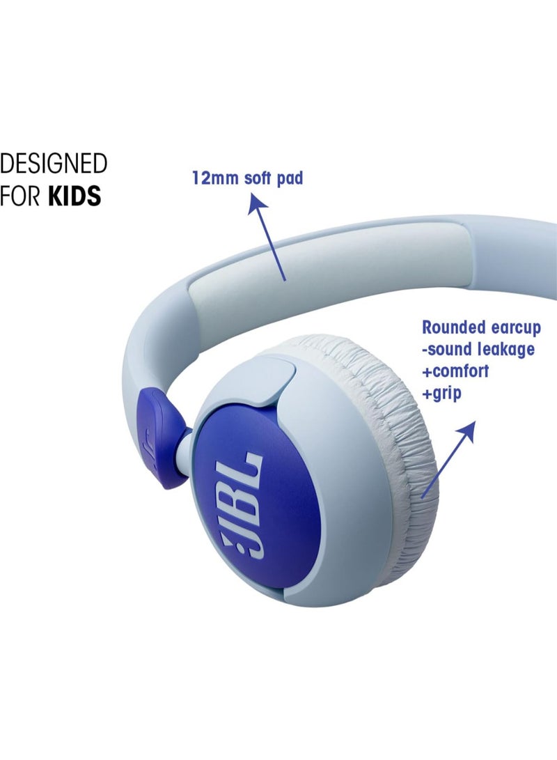 JBL Jr 320 Kids Wired On-Ear Headphones, Safe Sound (<85dB), Built-In Mic, Sof Padded Headband, Comfortable Ear Cushion, Compact and Foldable Design, Single-Side Flat Cable - JBLJR320BLU Blue - Image 2