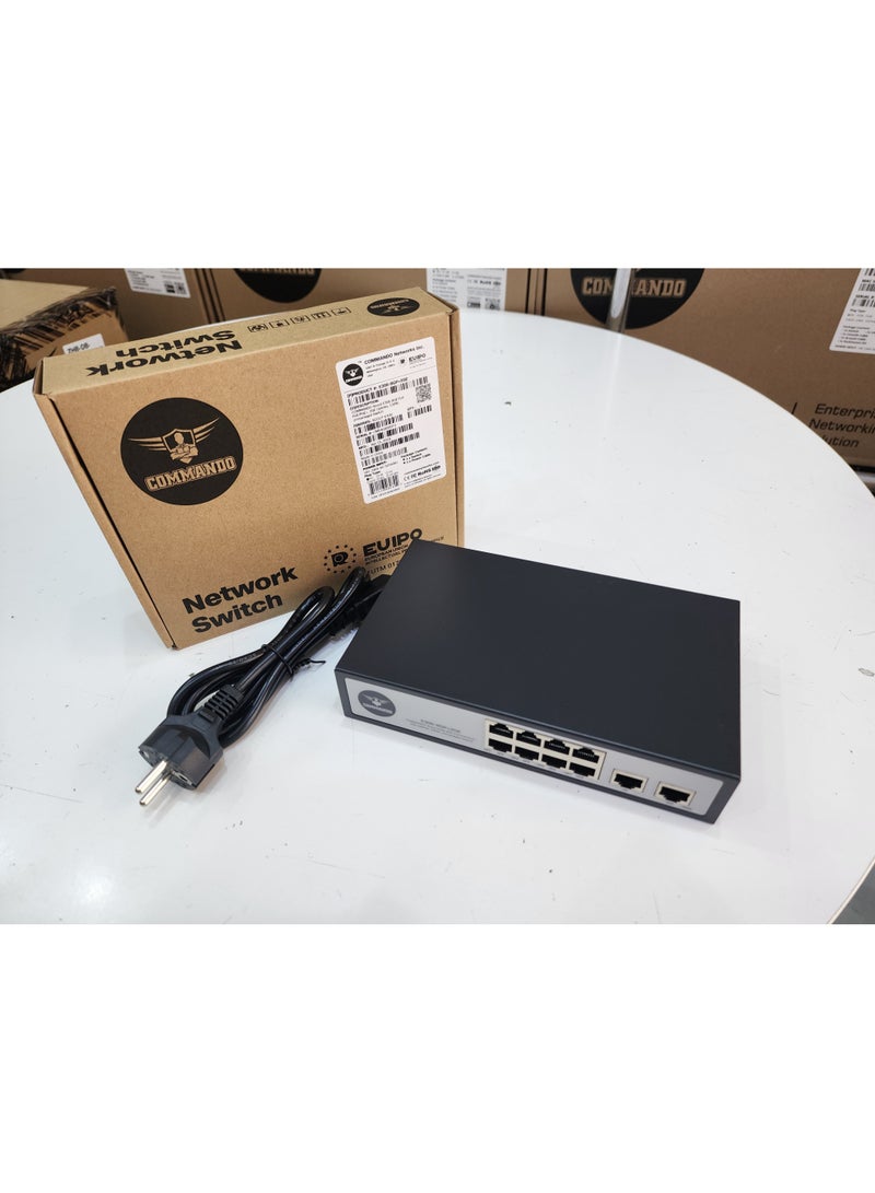 COMMANDO E300 8GE PoE+, 2GE Uplinks, 130W, Unmanaged Switch -- 8+2 PoE Switch, IEEE802.3af/at 15.4W/30W PoE+, 8 Port PoE Switch, 2Gbps Switching Capacity, Ethernet Switch, Network Switch - E300-8GP+2GE - Image 2