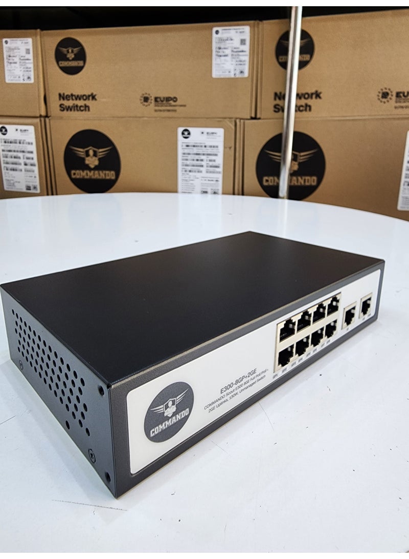 COMMANDO E300 8GE PoE+, 2GE Uplinks, 130W, Unmanaged Switch -- 8+2 PoE Switch, IEEE802.3af/at 15.4W/30W PoE+, 8 Port PoE Switch, 2Gbps Switching Capacity, Ethernet Switch, Network Switch - E300-8GP+2GE - Image 4