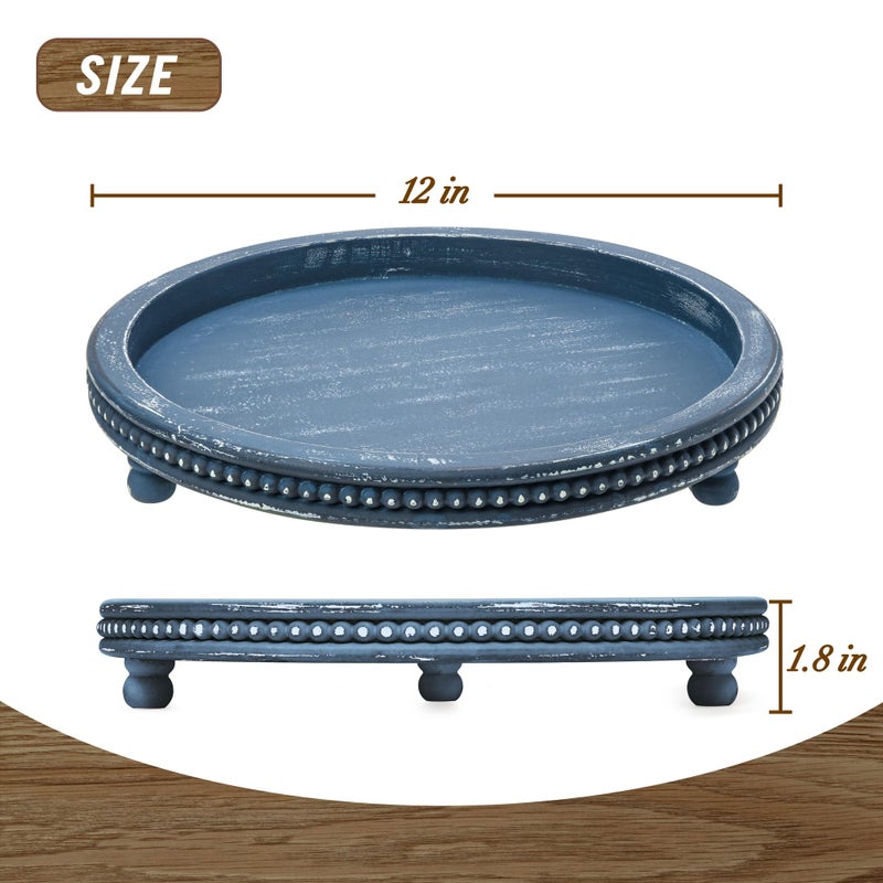 KULEDM Handmade 12 Inch Decorative Tray, Small Beaded Tray Coffee Table Decor, Blue Decorative Display Risers for Coffee Table, Dining Room Entryway and Living Room - Image 3