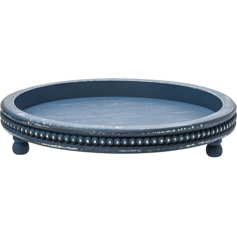 KULEDM Handmade 12 Inch Decorative Tray, Small Beaded Tray Coffee Table Decor, Blue Decorative Display Risers for Coffee Table, Dining Room Entryway and Living Room - Image 2