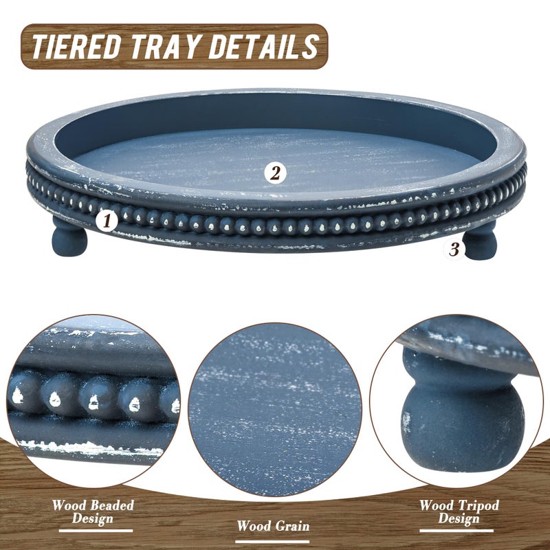KULEDM Handmade 12 Inch Decorative Tray, Small Beaded Tray Coffee Table Decor, Blue Decorative Display Risers for Coffee Table, Dining Room Entryway and Living Room - Image 4