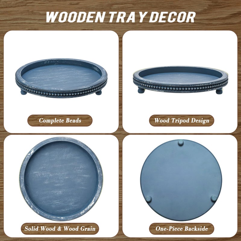 KULEDM Handmade 12 Inch Decorative Tray, Small Beaded Tray Coffee Table Decor, Blue Decorative Display Risers for Coffee Table, Dining Room Entryway and Living Room - Image 5