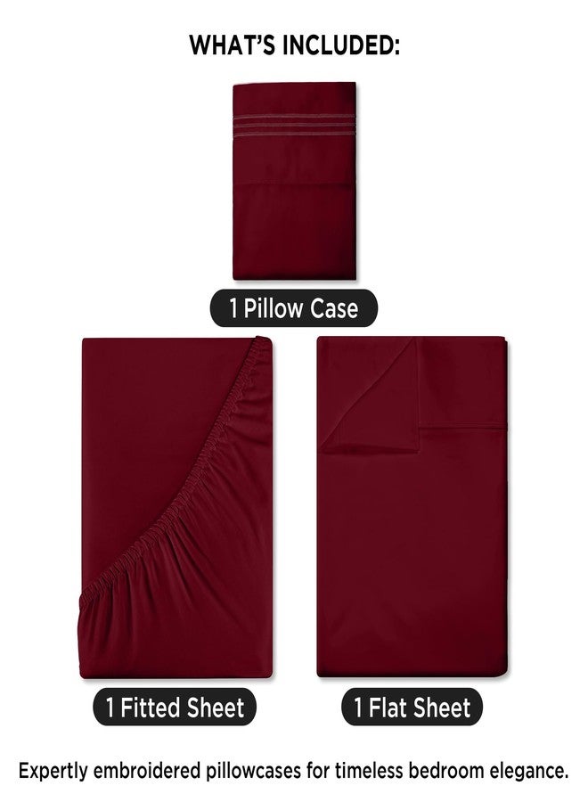 ROYALE LINENS طقم ملاءات سرير من رويال لينينز - 3 قطع، مقاس توين إكس إل - مصنوع من ألياف دقيقة ناعمة مصقولة 1800 - ملاءة مثبتة، ملاءة مسطحة، غطاء وسادة - مقاوم للتجاعيد والبهتان، مقاس توين إكس إل (توين إكس إل، عنابي) - Image 2