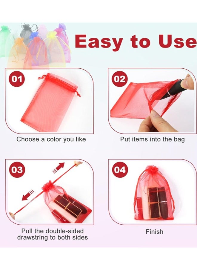 Generic 100 Pcs Organza Gift Bags, Mix Color Jewelry Pouches Sheer Drawstring Pouches, Mesh Organza Favour Bags for Jewellery Eyelashes Baby Shower Wedding Party Supplies  - Image 3