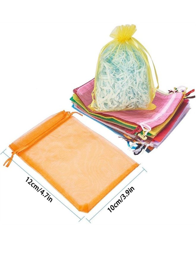 Generic 100 Pcs Organza Gift Bags, Mix Color Jewelry Pouches Sheer Drawstring Pouches, Mesh Organza Favour Bags for Jewellery Eyelashes Baby Shower Wedding Party Supplies  - Image 2