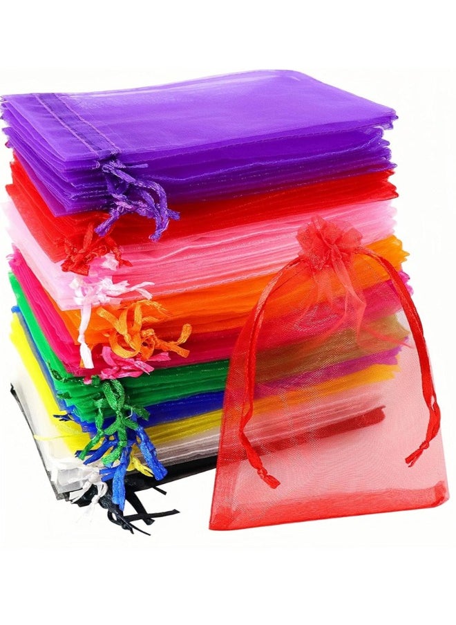 Generic 100 Pcs Organza Gift Bags, Mix Color Jewelry Pouches Sheer Drawstring Pouches, Mesh Organza Favour Bags for Jewellery Eyelashes Baby Shower Wedding Party Supplies  - Image 1