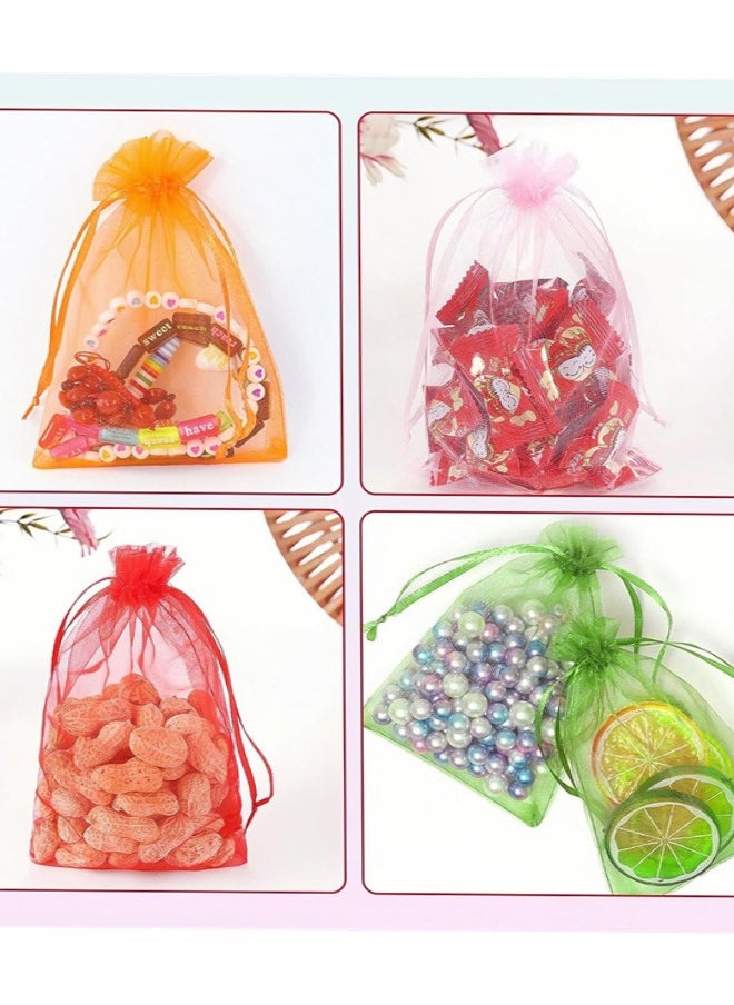 Generic 100 Pcs Organza Gift Bags, Mix Color Jewelry Pouches Sheer Drawstring Pouches, Mesh Organza Favour Bags for Jewellery Eyelashes Baby Shower Wedding Party Supplies  - Image 5