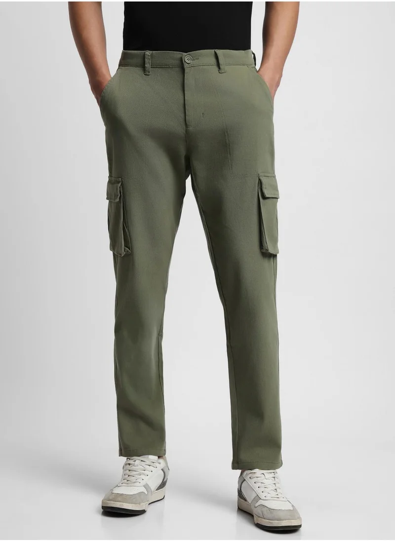 دينيس لينغو Slim Fit Light Olive Trouser for Men - Cotton Blend, Full Length, Mid Rise, Casual,