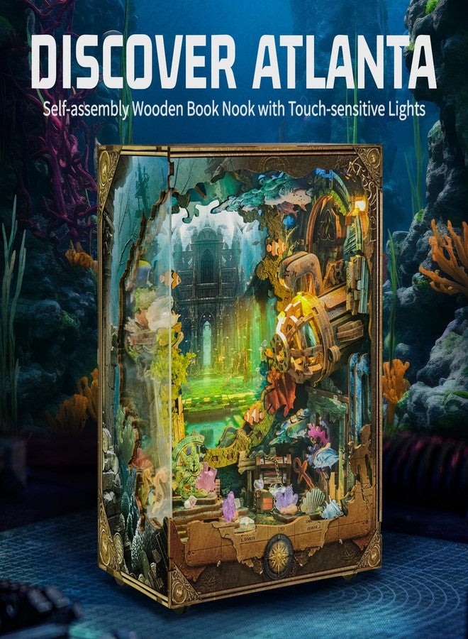 STRUCWOOD DIY Book Nooks - مجموعة بناء منزل غواصة صغير على شكل مستكشف أعماق البحار مع موسيقى وإضاءة LED سحرية ومنظر طبيعي دوار - اكتشف أتلانتا - Image 2