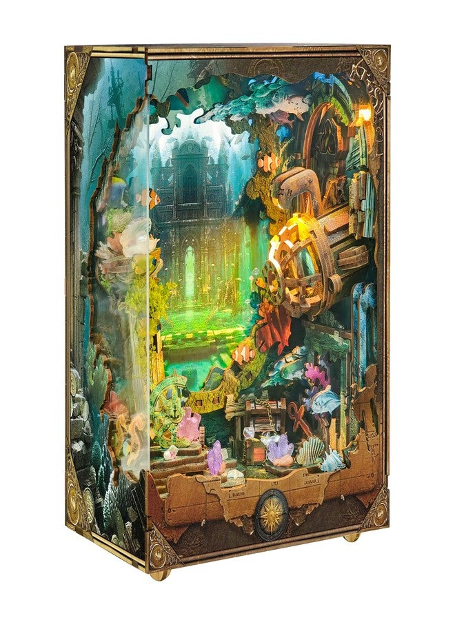 STRUCWOOD DIY Book Nooks - مجموعة بناء منزل غواصة صغير على شكل مستكشف أعماق البحار مع موسيقى وإضاءة LED سحرية ومنظر طبيعي دوار - اكتشف أتلانتا - Image 1
