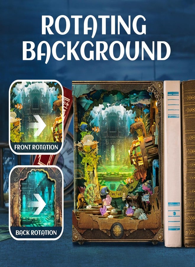 STRUCWOOD DIY Book Nooks - مجموعة بناء منزل غواصة صغير على شكل مستكشف أعماق البحار مع موسيقى وإضاءة LED سحرية ومنظر طبيعي دوار - اكتشف أتلانتا - Image 3