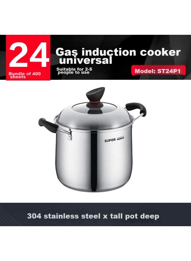 Supor, Little Red Circle 304 Stainless Steel Soup Pot, 24cm, Thickened Bottom, Enlarged Stew Pot, St24p1 - Image 3