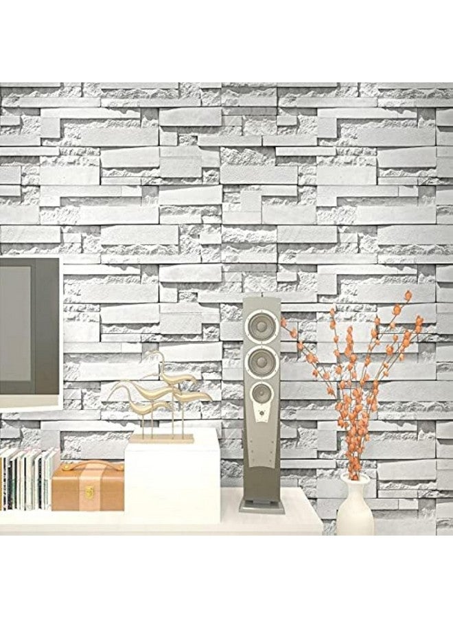 Wolpin Wall Stickers DIY Wallpaper 3D Brick Self Adhesive Vinyl House Office Decorative Decal (45 cm x 10 m) Hall, Kitchen Shelf Liner Interior, Grey - Image 1