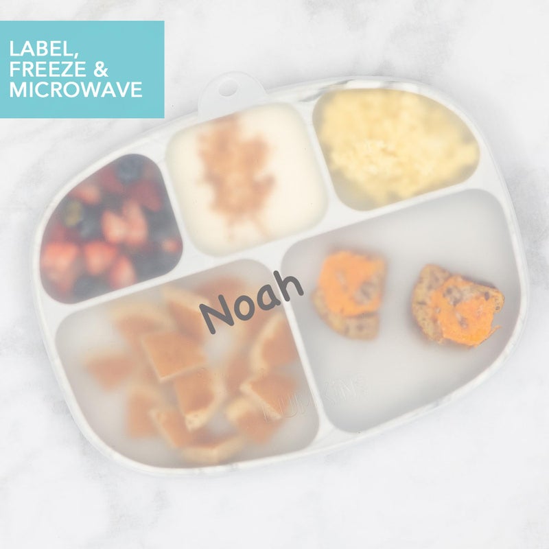 Bumkins Toddler and Baby Suction Plate, Silicone Divided Grip Dish and Lid, Large 5-Section Tray for Kids, Essentials in Children Feeding Supplies, Non Skid Stick Bottom, for Ages 6 Months Up, Marble - Image 4