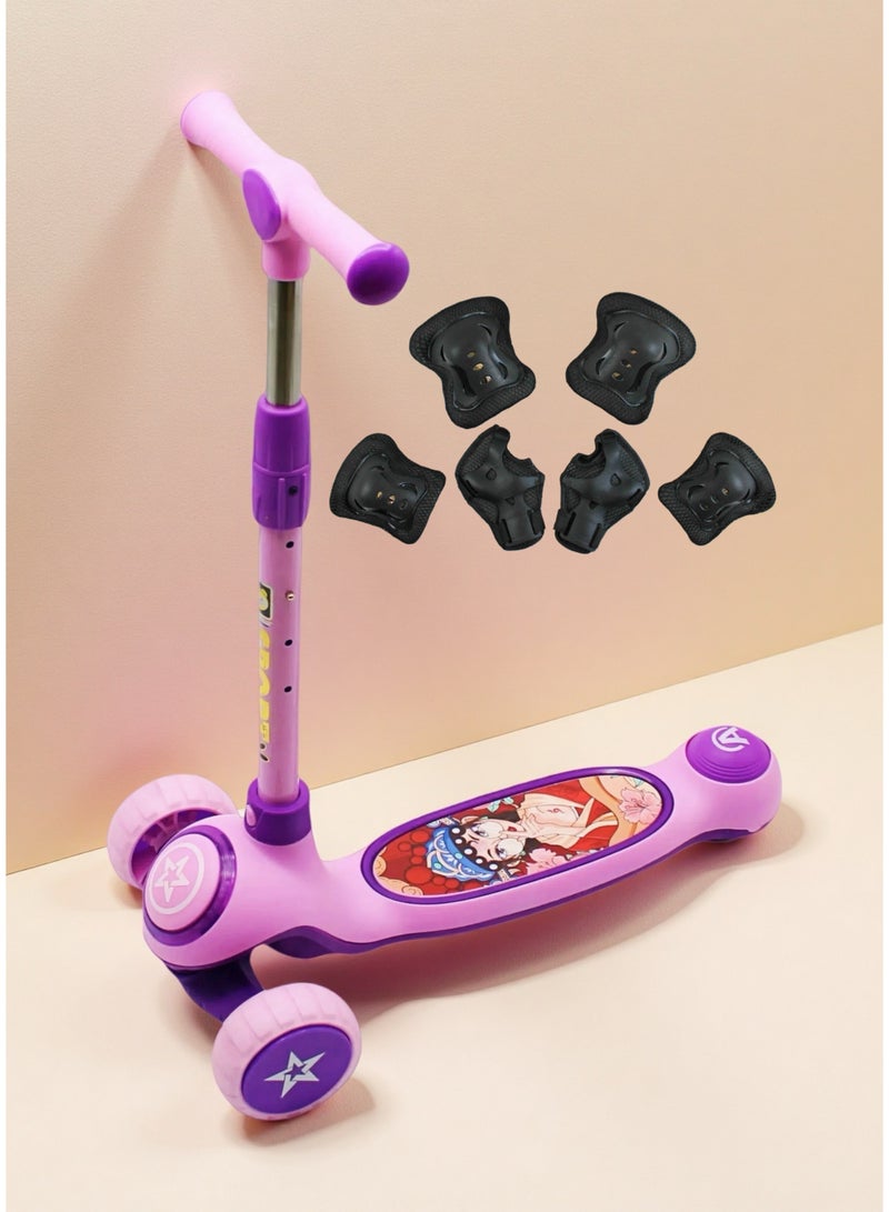 إيزي فيتشور سكوتر إيزي فيوتشر للأطفال من عمر 3 إلى 8 سنوات بإطار قابل للطي، ومقود قابل للتعديل، وعجلات بولي يوريثان LED، وفرامل خلفية، وموسيقى مدمجة، ومجموعة معدات حماية - Image 1