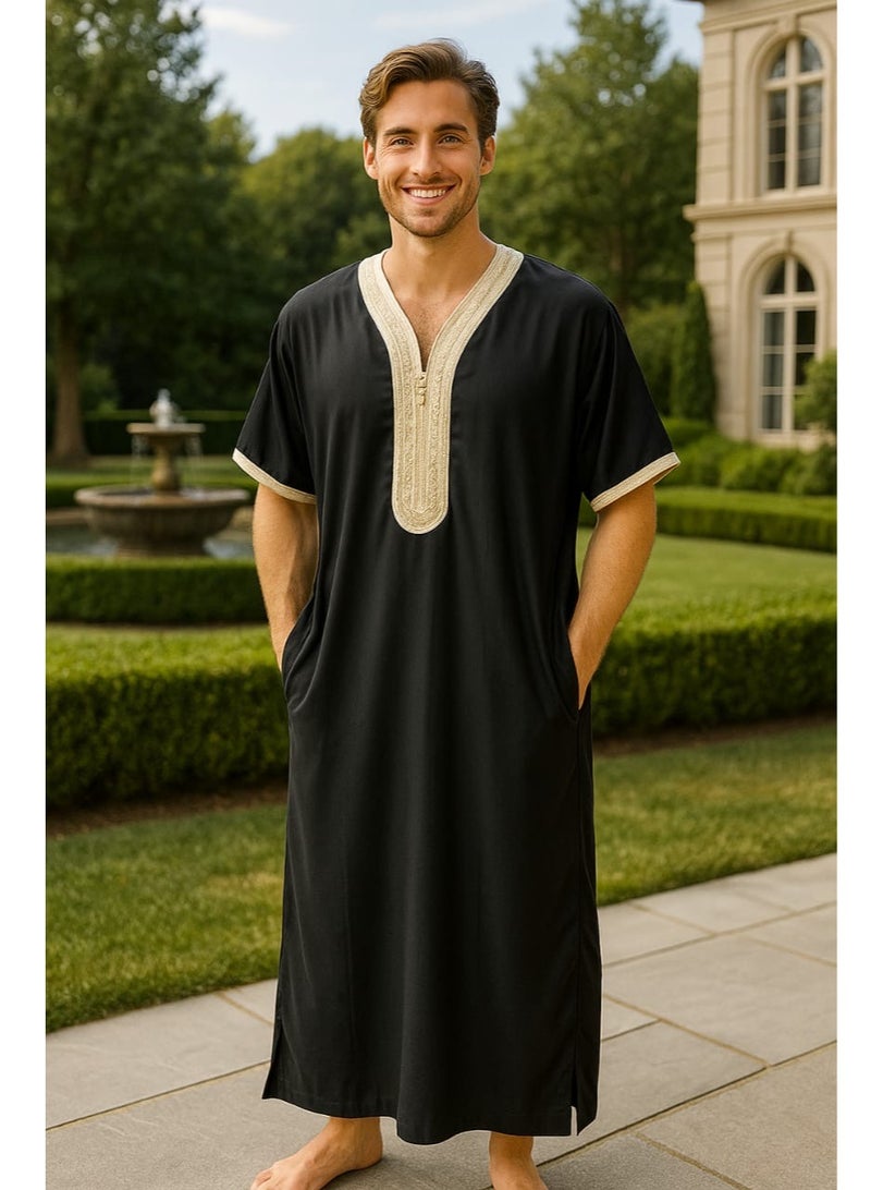 Men's Shirt, Nightgown, Moroccan Robe, Comfortable Men's Gifts Luxury Men's House Robe for Comfort Moroccan Shirt, Men's Summer Shirt, Short Sleeve Shirt, Men's Robe Comfortable Men's Gifts - Image 1