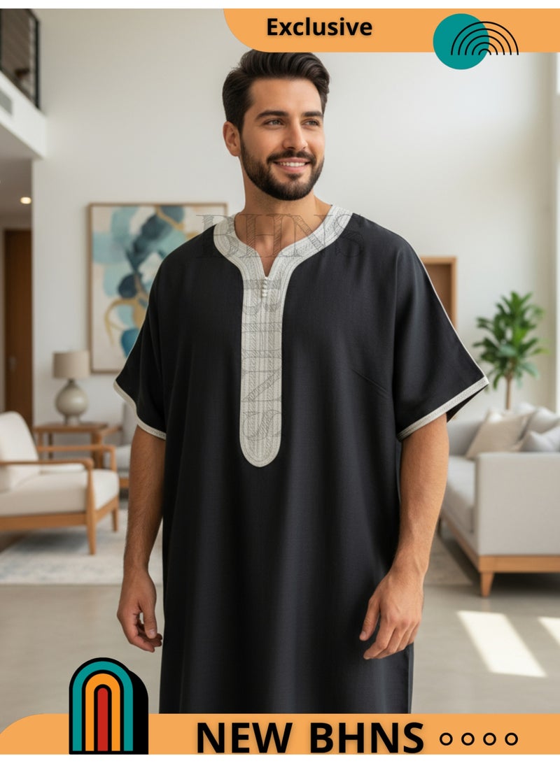 قميص رجالي ، ثوب نوم ، ثوب مغربي ، راحة مناسب هدايا رجالية فاخرة ثوب بيت رجالي للراحة قميص مغربي ، قميص صيفي رجالي ، قميص كم قصير ، ثوب سبعة رجالي مريحة هدايا للرجال - Image 1