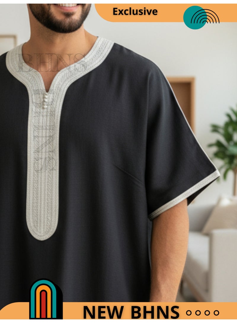 قميص رجالي ، ثوب نوم ، ثوب مغربي ، راحة مناسب هدايا رجالية فاخرة ثوب بيت رجالي للراحة قميص مغربي ، قميص صيفي رجالي ، قميص كم قصير ، ثوب سبعة رجالي مريحة هدايا للرجال - Image 2