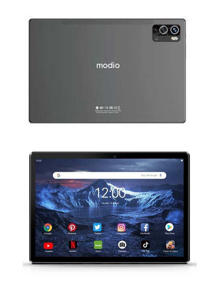Modio M27 Android Tablet PC 10.1 Inch Dual Sim and Dual Camera with Wireless Keyboard and Mouse 8GB RAM 256GB ROM Grey