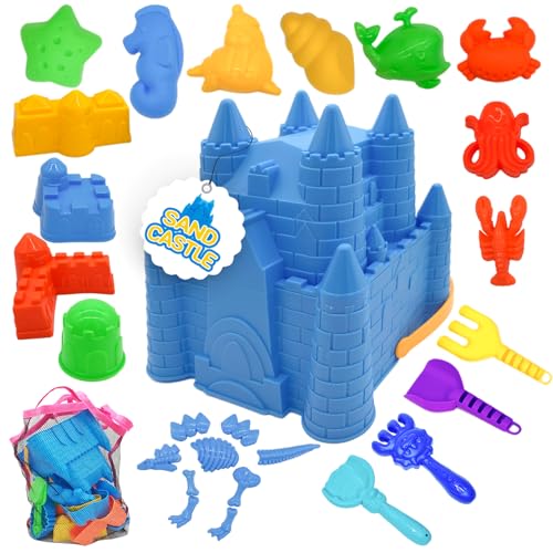 SupMLC Beach Toys Sand Toys for Kids 27 PCS Sand Castle Building Kit with Castle Bucket Mesh Bag Shovels Dinosaur Molds Travel Sand Toys Sandbox Toys for Boys Girls Age 310 - Image 1